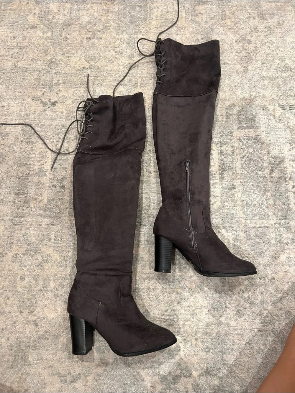 Charlotte Russe Black Over-the-Knee Lace-Up Block Heel Boots